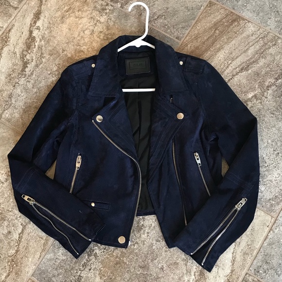 SL8 Jackets & Blazers - SL8 Suede Leather Moto Jacket in Midnight Blue